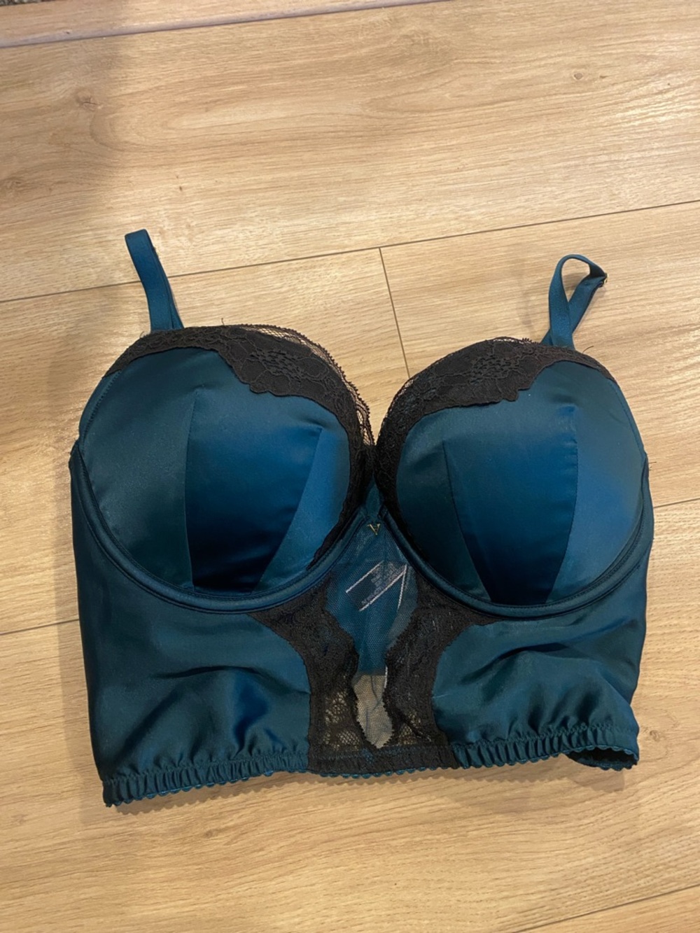 Victoria's Secret Teal Longline Satin Lace Bra